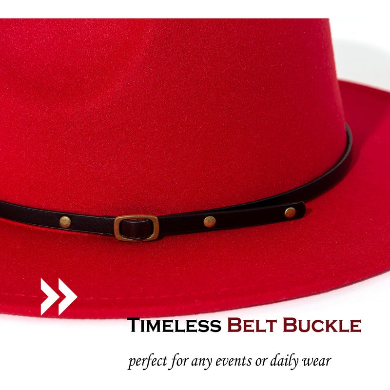 Lisianthus Women Belt Buckle Fedora Hat Red - Image 3